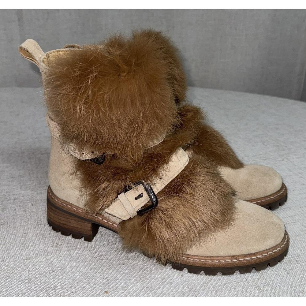 Schutz Women's Boots Fur‎ Buckle Suede Size 5 Made in Brazil EUC